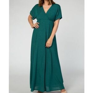 Pinkblush Green Glitter V-Neck Short Sleeve Empire Waist Maternity Maxi Dress M